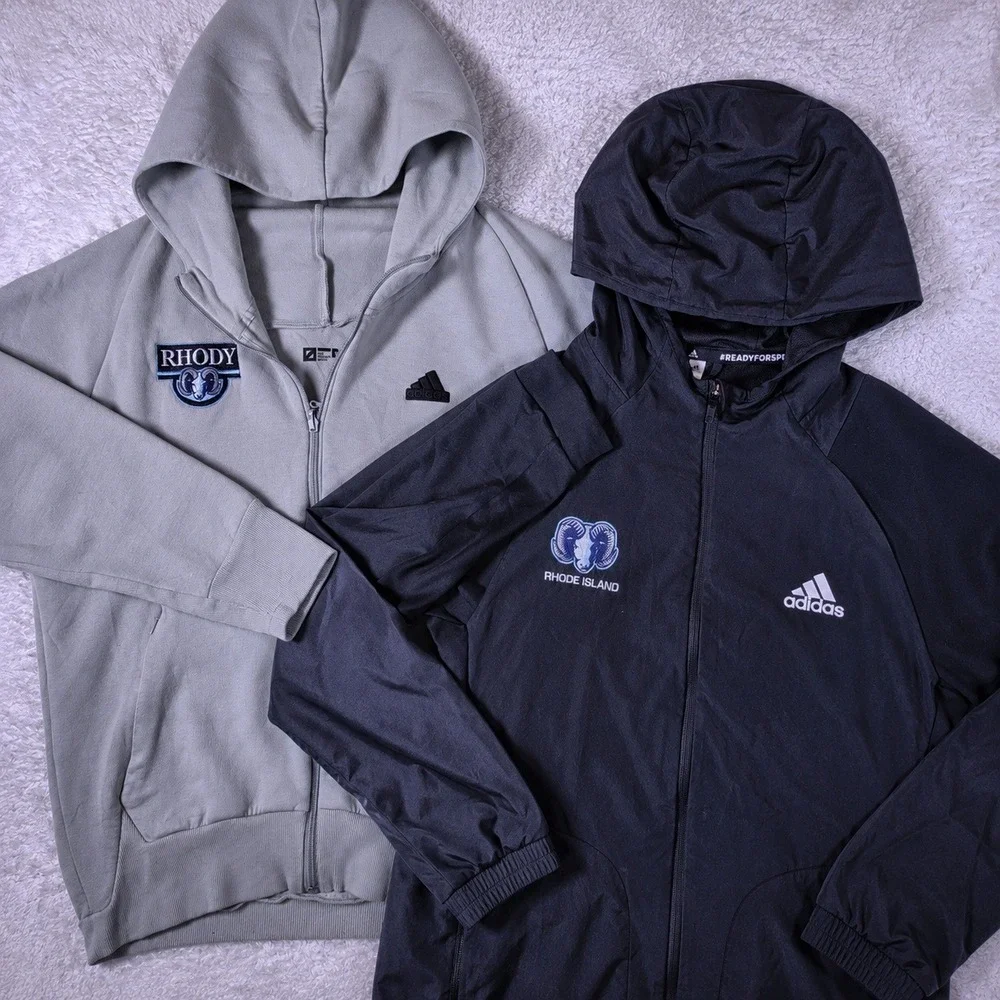 Adidas Rhode Island Rams Men M Black L/S Full Zip Hooded Jacket HA6366